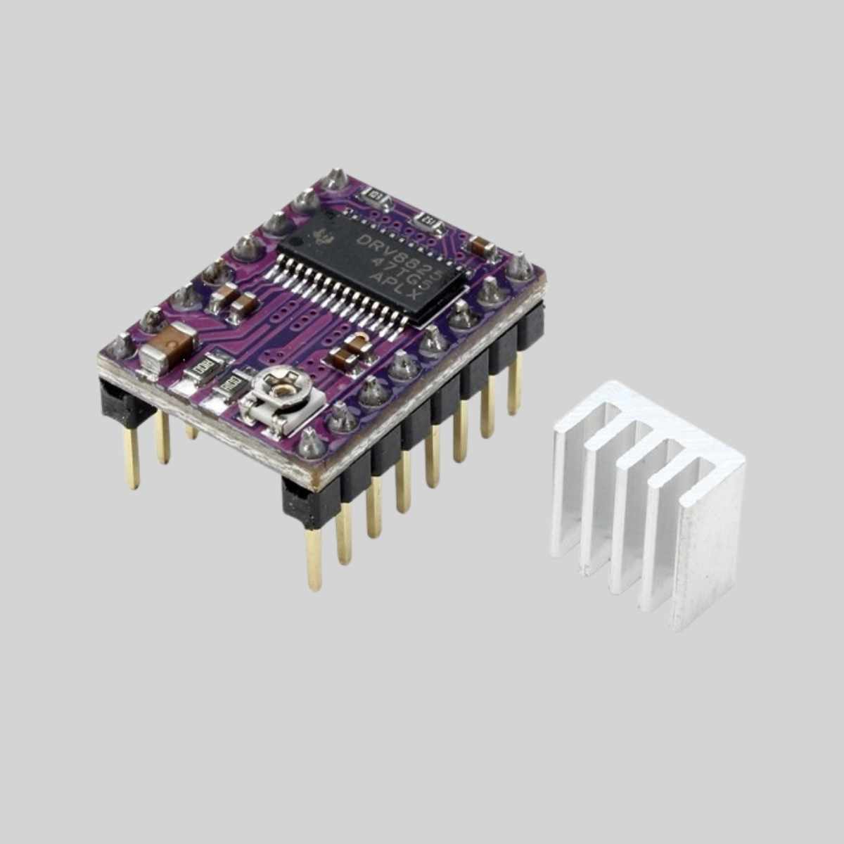 DRV8825 Stepper Motor Driver Module with included aluminum heatsink.