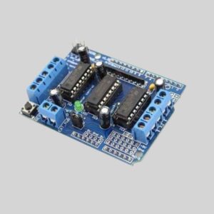 L293D Motor Driver Shield for Arduino with blue screw terminals and two L293D ICs.