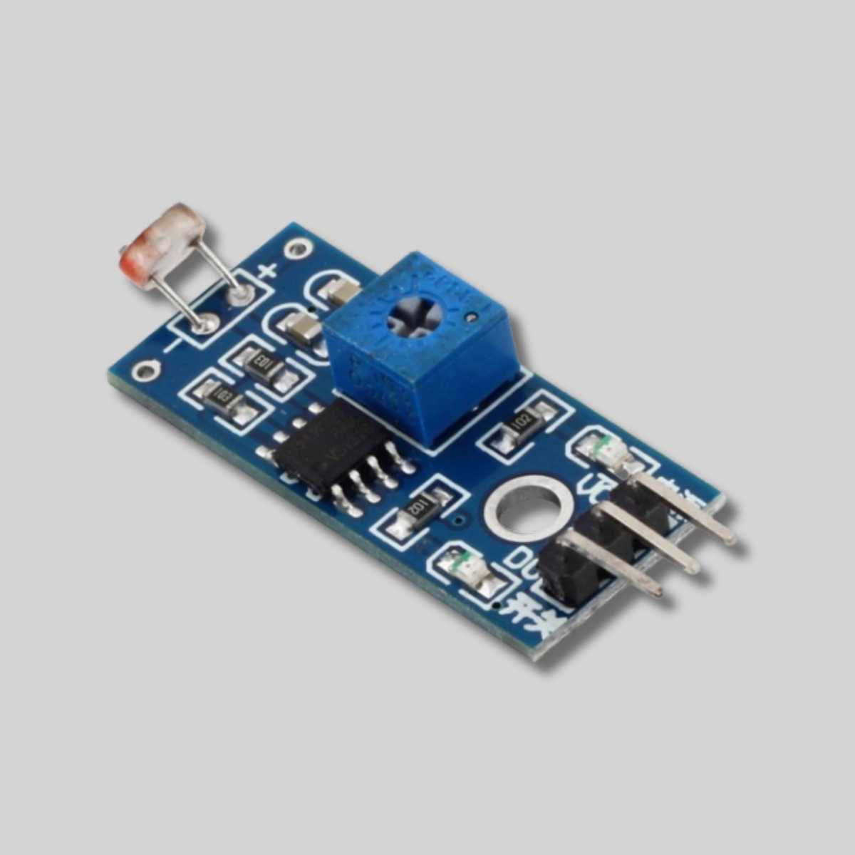 LDR Light Sensor Module with a photoresistor for detecting ambient light.