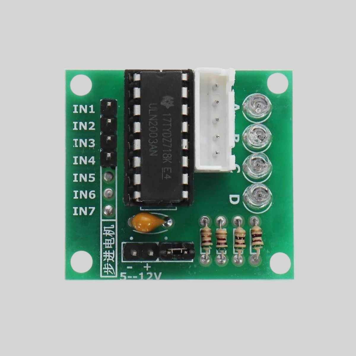 Green ULN2003 Stepper Motor Driver Module with DIP IC for the 28BYJ-48 motor.
